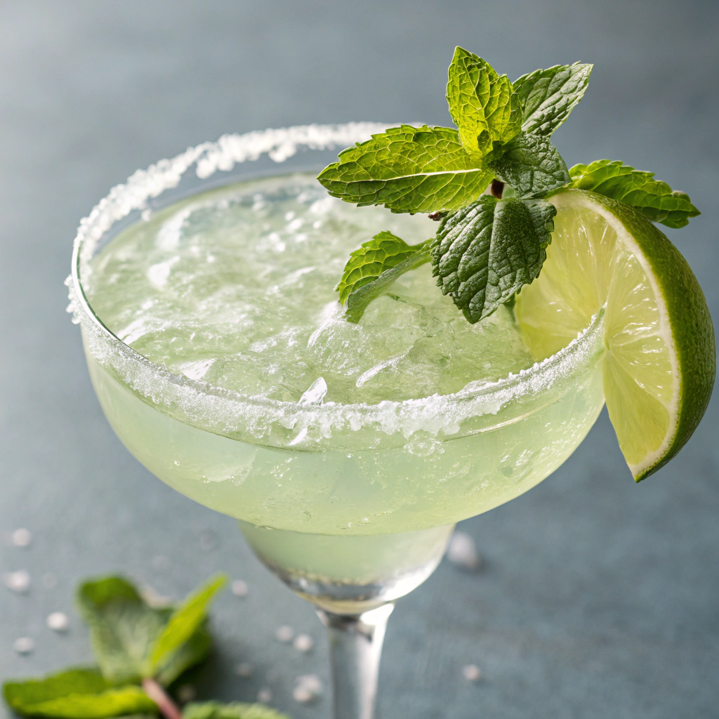 Classic Margarita cocktail with a salted rim