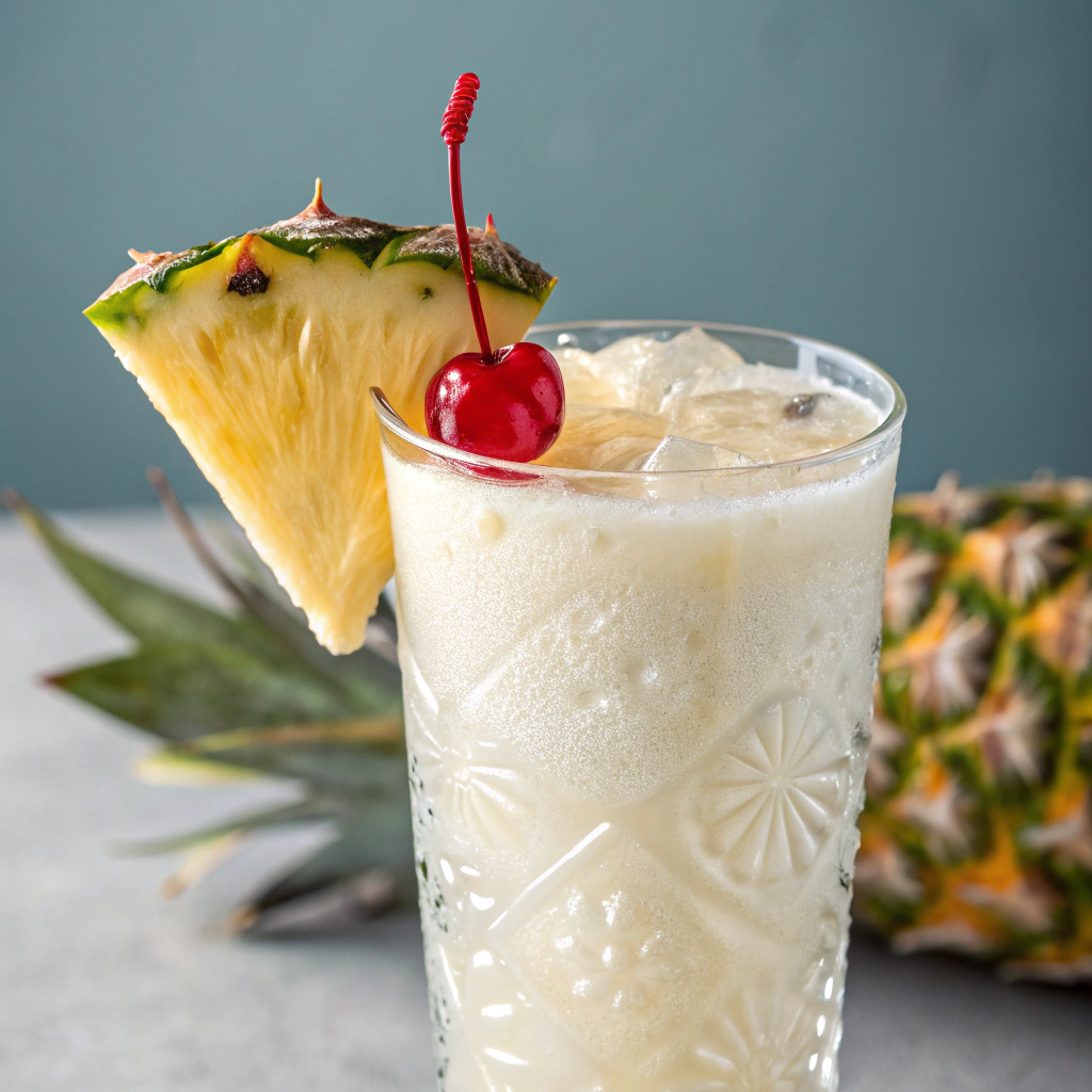 Tropical Pina Colada cocktail with a pineapple garnish